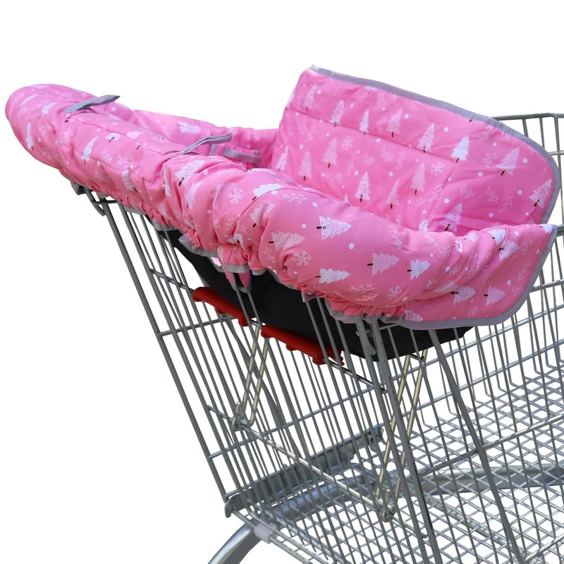 Gowraps 2-in-1 Shopping Cart and High Chair Cover-Grocery Cart Cover for Babies Toddlers Infants Resturant Highchair Cover-Padded Folds to Portable Pouch for Baby Boy Girl (Pink Tree) - Image 2